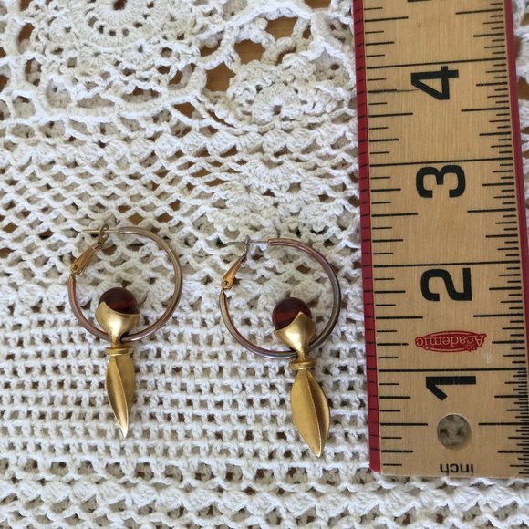 Large Hoop Earrings with Gold Tone Swinging Pendulum Swirl Point Hinge Back 2" - Picture 3 of 7